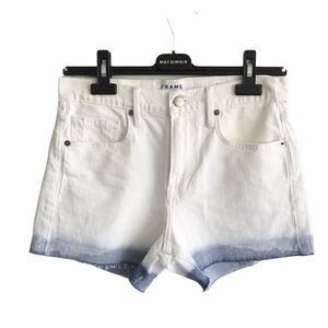 FRAME DENIM High Waisted Dip Dye Denim Shorts White Blue 26